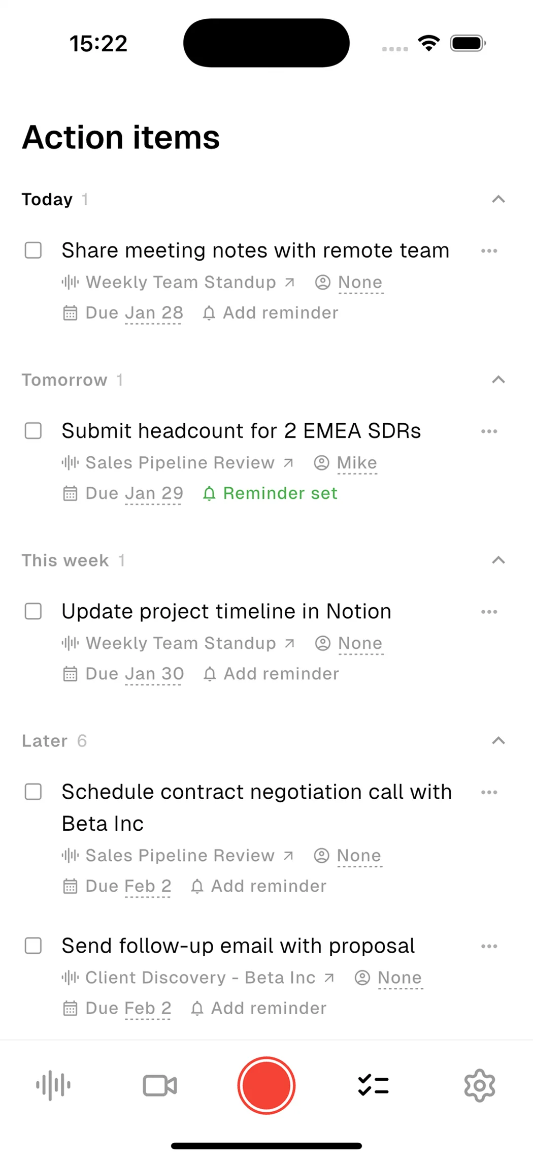 Action items extracted by Cosmonote